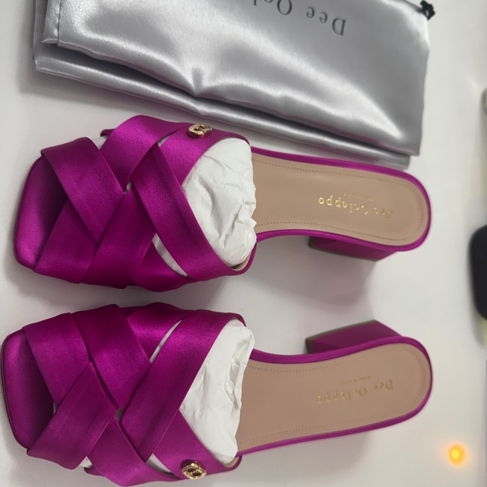 Fuchsia Satin Women's Sandals - Elegant Satin Block Heel